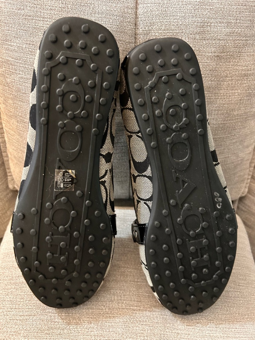 Coach Black & Ivory Signature Canvas Loafers with Silver Hardware - Picture 4 of 9